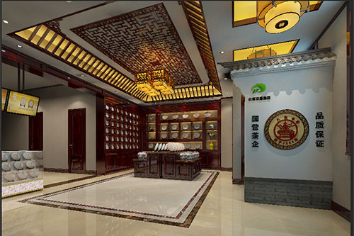 滁州古朴典雅的中式茶叶店大堂设计效果图