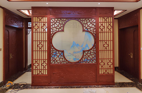 滁州会所室内装修中式仿古实木屏风隔断展示